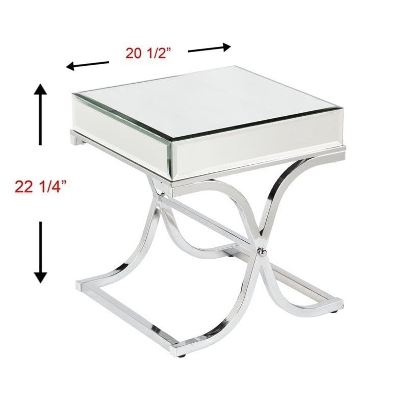 SEI Furniture Ava Mirrored End Table in Chrome