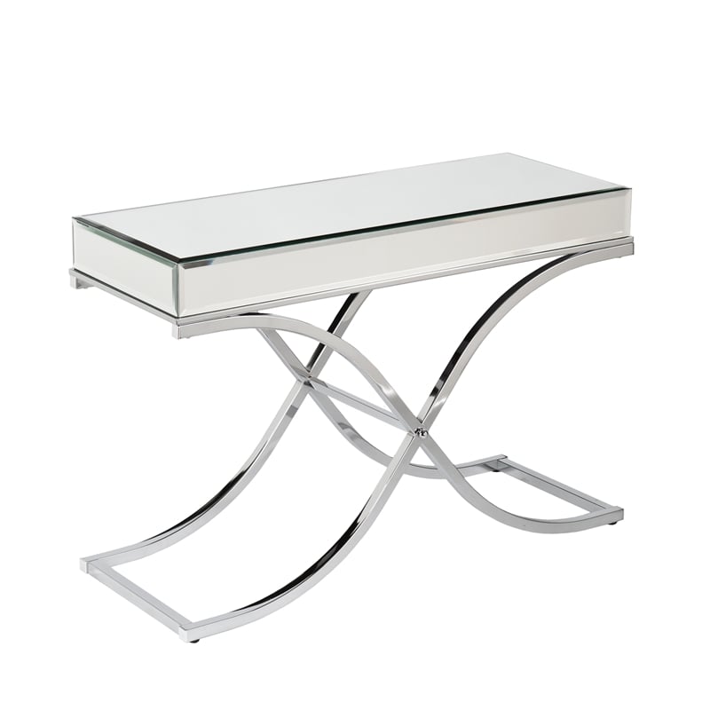 Southern Enterprises Ava Mirrored Metal Console Table in Silver