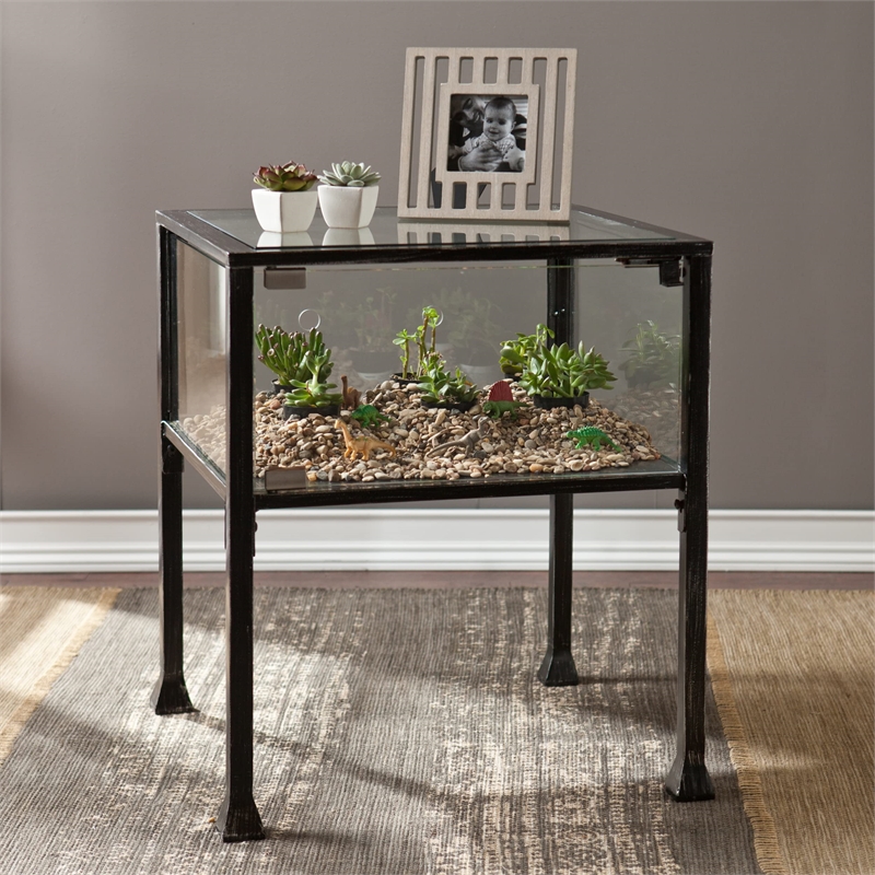 SEI Furniture Terrarium Glass Display End Table in Black