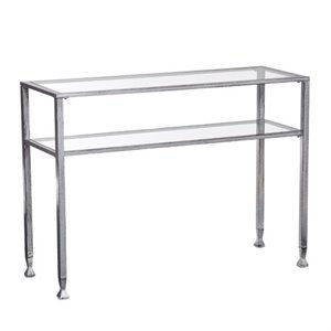 sei furniture metal-glass console table in silver and black