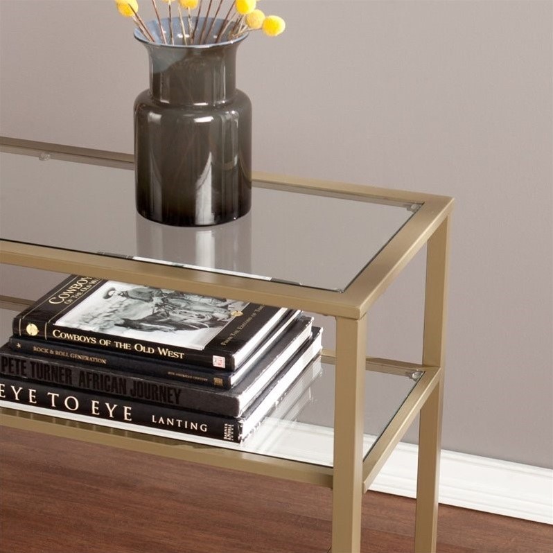 Southern Enterprises MetalGlass Console Table in Matte Khaki CK3773