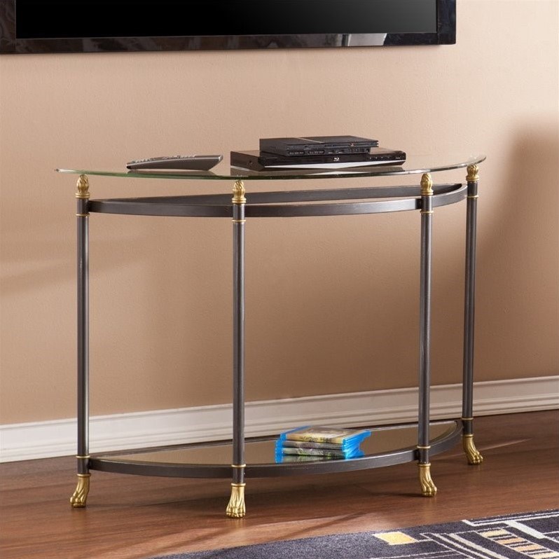Southern Enterprises Allesandro Demilune Glass Console Table in Gold CK4733