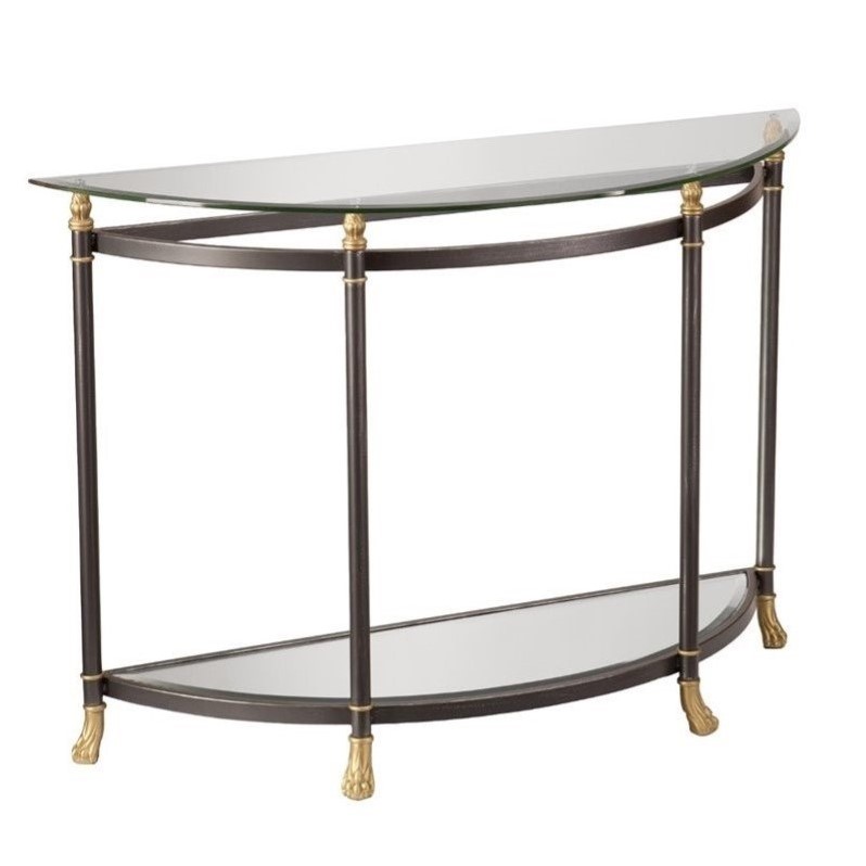 Southern Enterprises Allesandro Demilune Glass Console Table in Gold CK4733