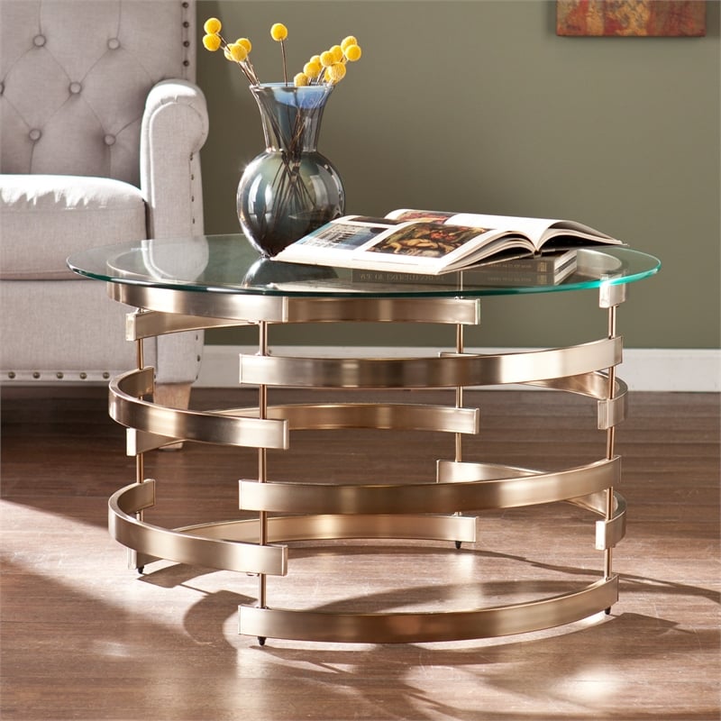 SEI Furniture Belmar Round Coffee Table in Champagne