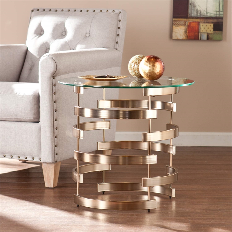 SEI Furniture Belmar Round End Table in Champagne