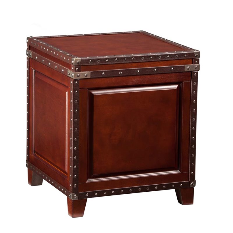 SEI Furniture Amherst Storage Trunk End Table in Dark Cherry