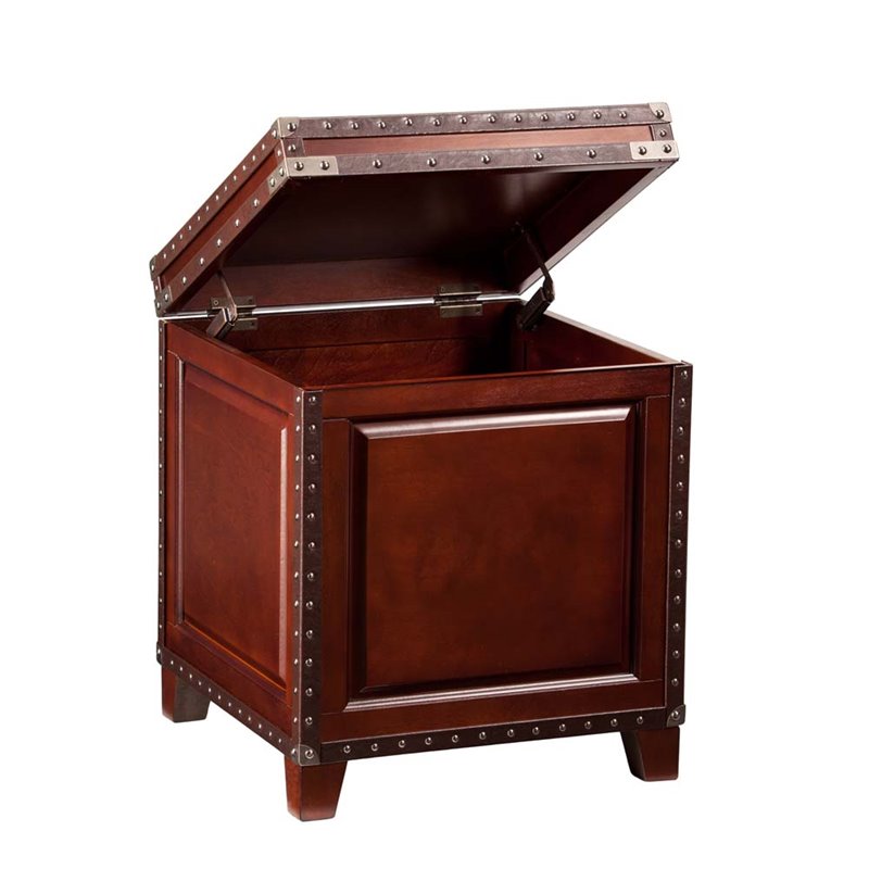 SEI Furniture Amherst Storage Trunk End Table in Dark Cherry