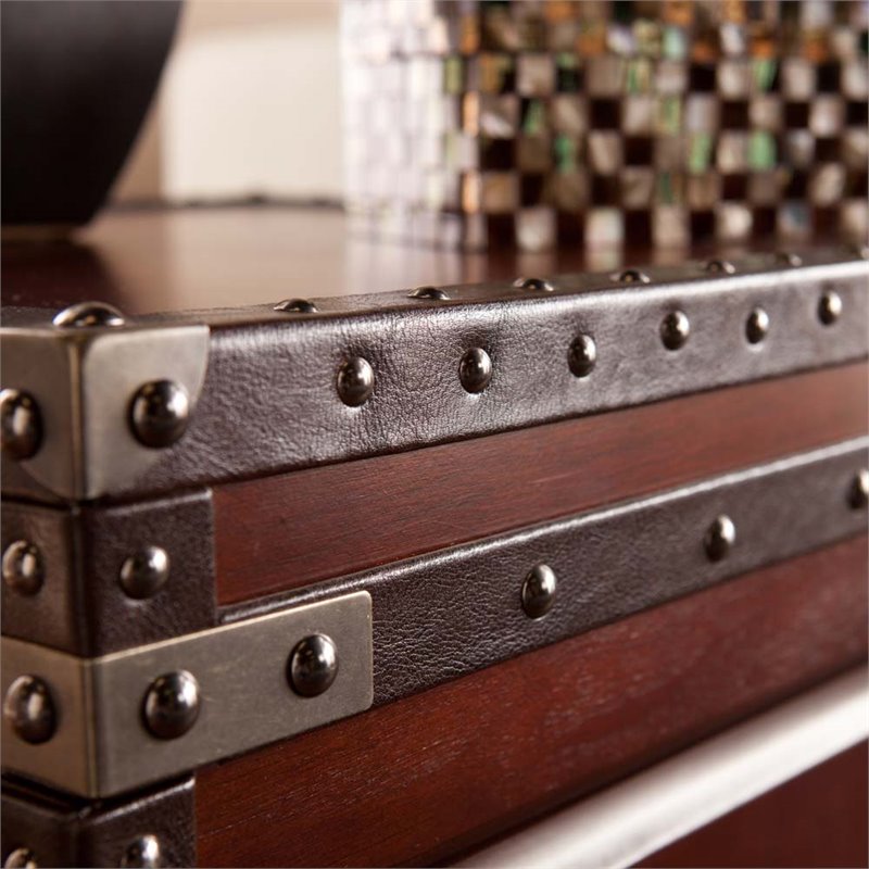 SEI Furniture Amherst Storage Trunk End Table in Dark Cherry