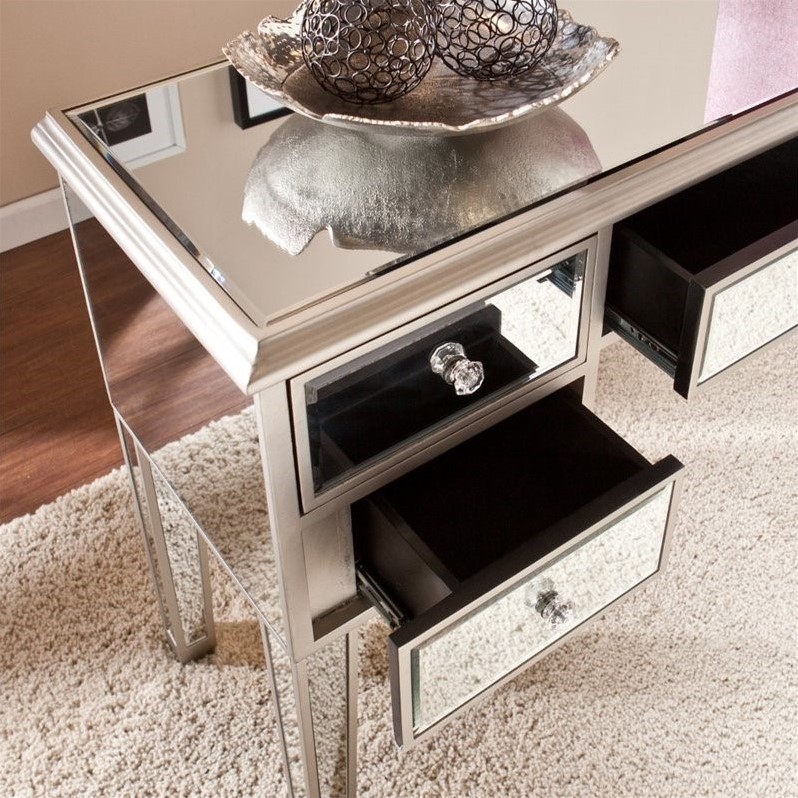 Southern Enterprises Mirage Mirrored, Mirrored Sofa Table With Drawers