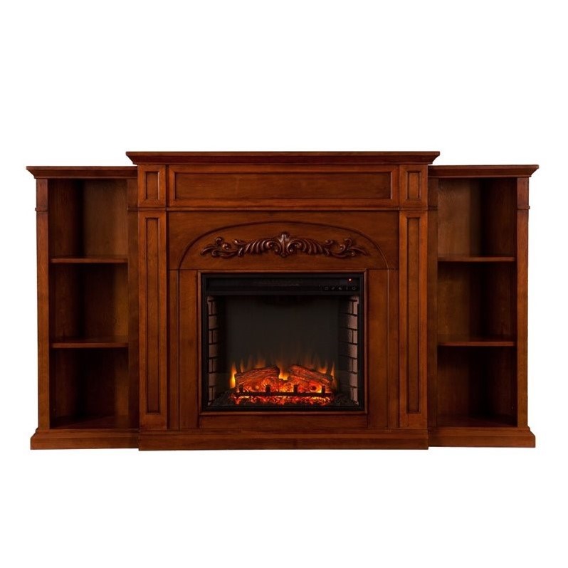 SEI Furniture Chantilly Bookcase Electric Fireplace in Oak
