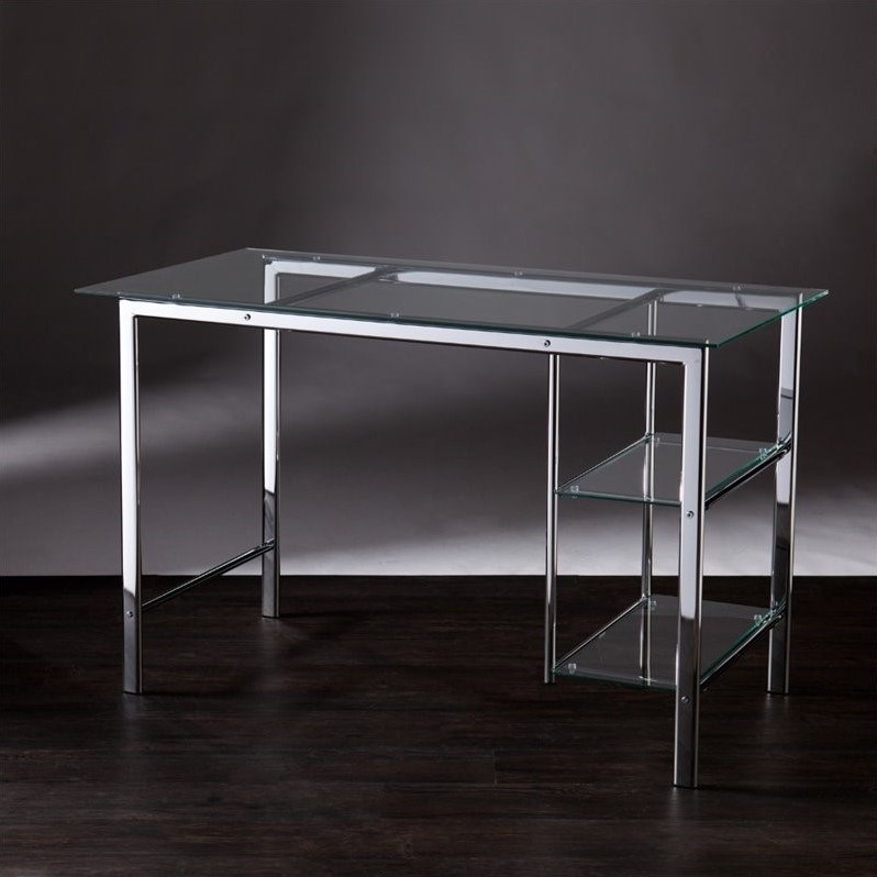 Southern Enterprises Oslo Glass Desk In Chrome Ho8529