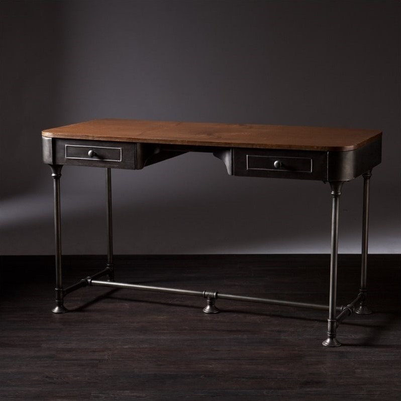 Southern Enterprises Edison Industrial 2-Drawer Desk in Gray - HO9052