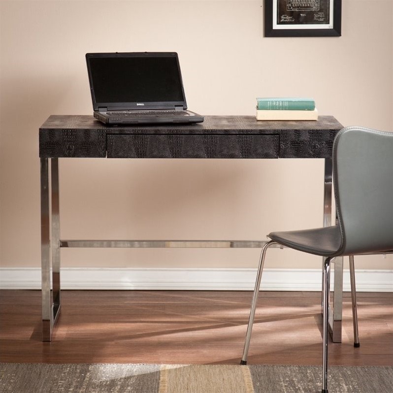 Southern Enterprises Vivienne Reptile Contemporary Desk in Black - HO9798