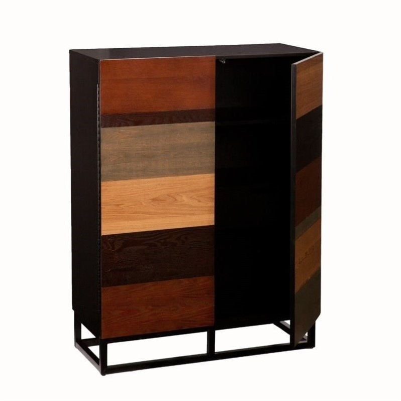 SEI Furniture Harvey Bar Cabinet in Multi-Tonal Wood and Black