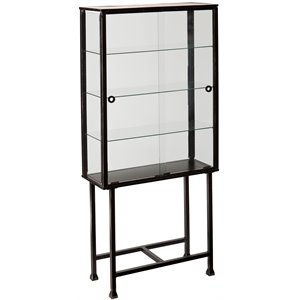 sei furniture metal-glass sliding door display cabinet in black