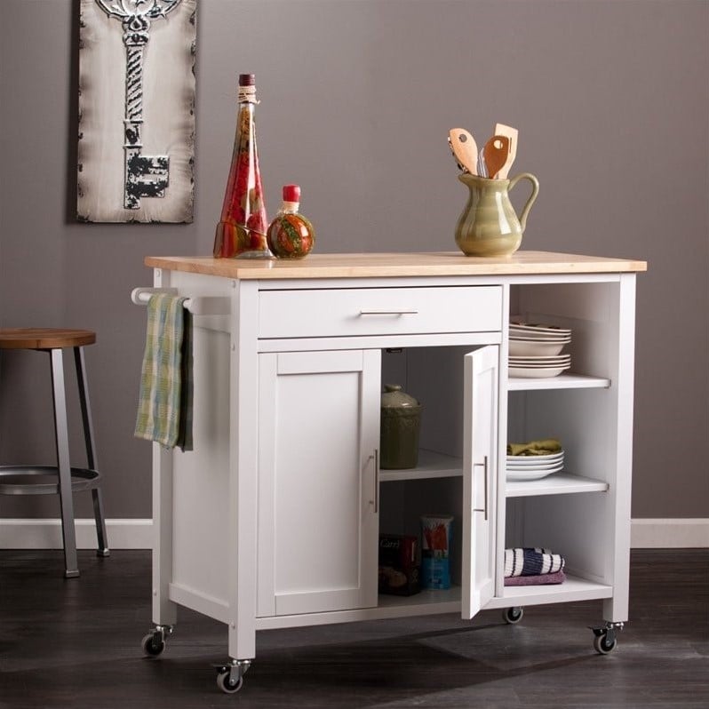 SEI Furniture Martinville Kitchen Cart in White