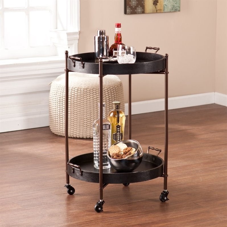 SEI Furniture Alfred Two-Tier Round Butler Table in Black