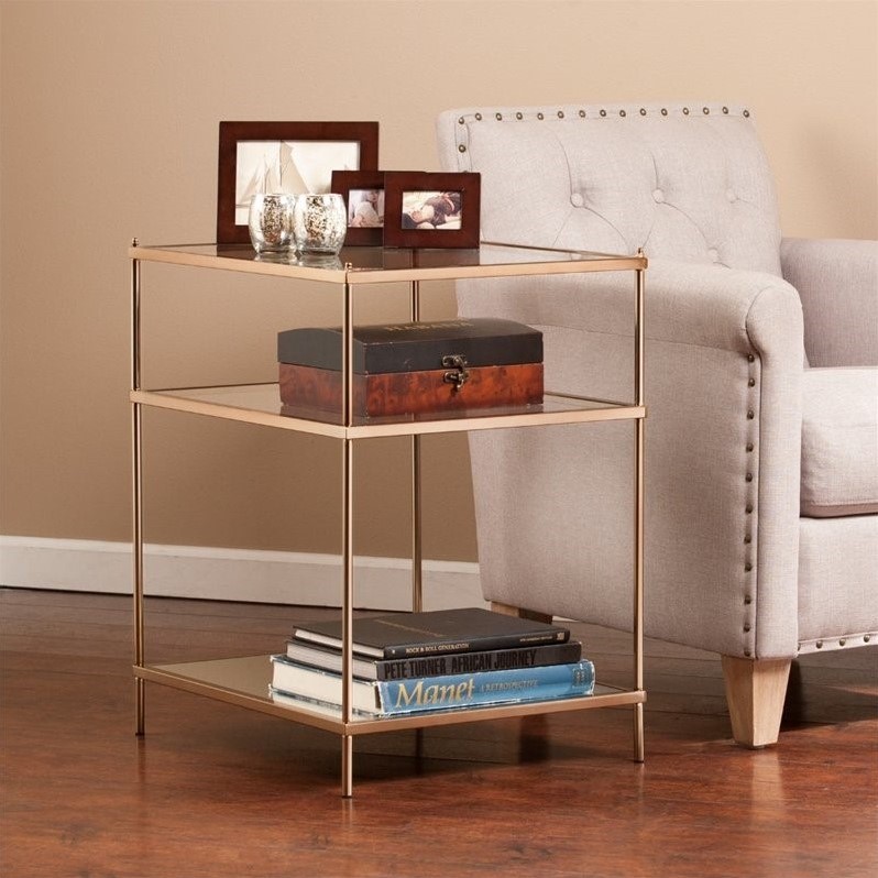 SEI Furniture Knox Glass Side Table in Metallic Gold