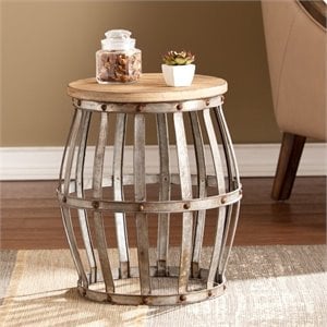 sei furniture mencino accent table in weathered fir and silver