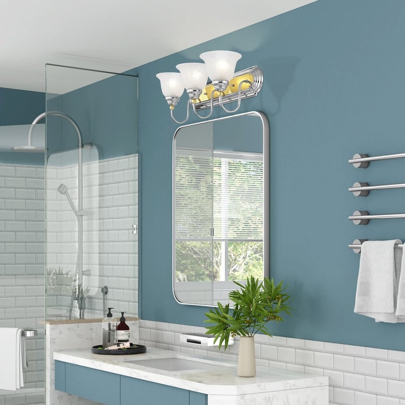 Livex Lighting Belmont 3 Bath Light in Multi-Color Chrome and Polished Brass