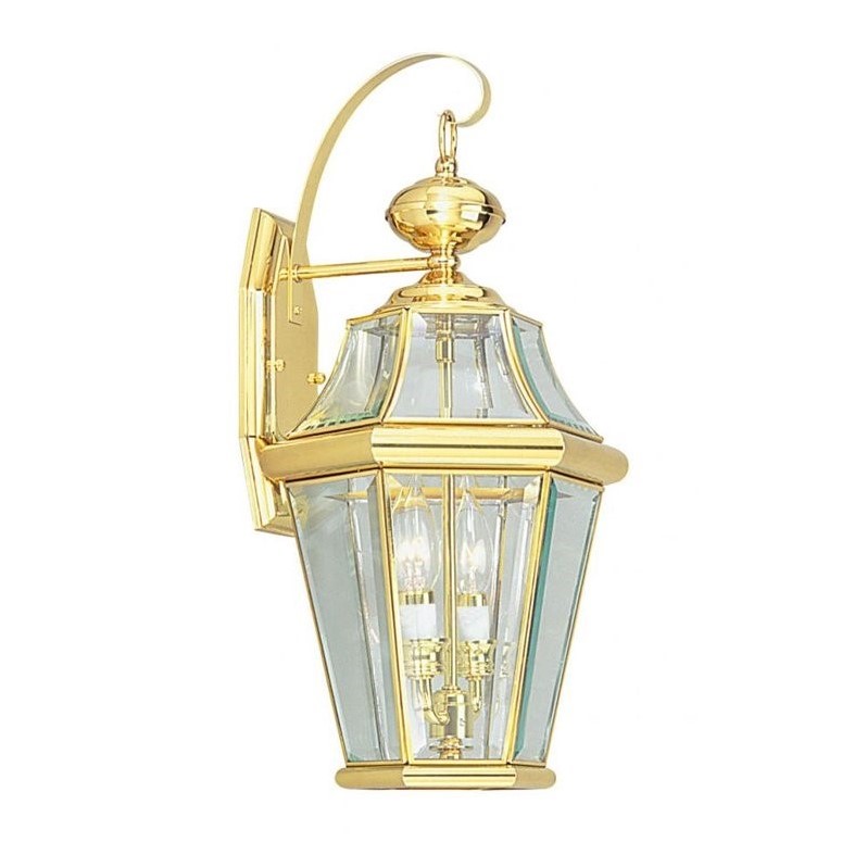 Livex Lighting Georgetown 2 Light Outdoor Wall Lantern in Polished Brass/Gold