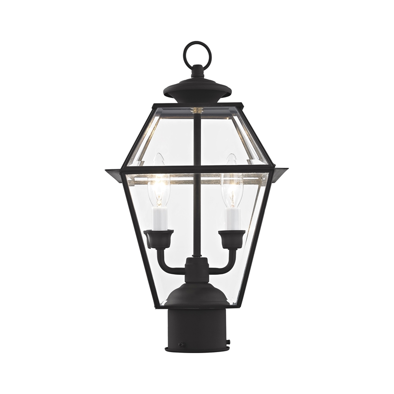Livex Lighting Westover 2-Light Brass & Glass Outdoor Post Top Lantern in Black