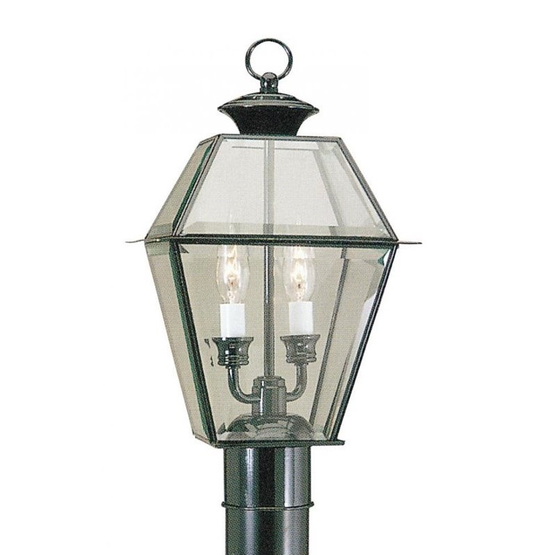 Livex Lighting Westover 2-Light Brass & Glass Outdoor Post Top Lantern in Black