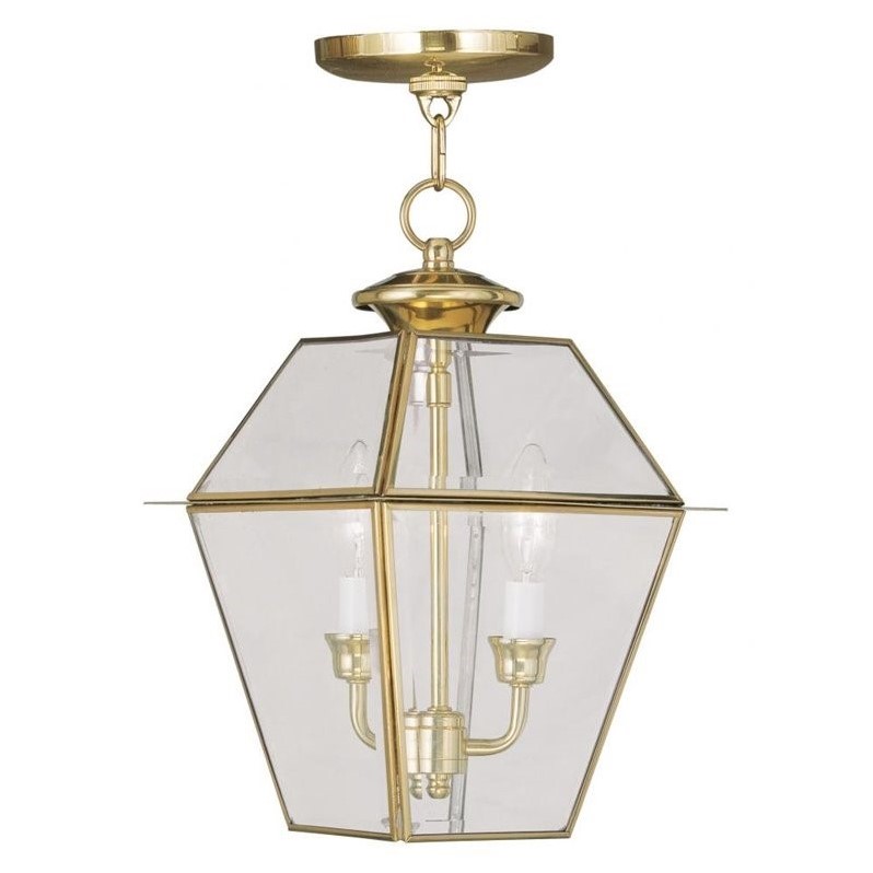 Livex Lighting Westover 2 Light Outdoor Chain Hang in Polished Brass
