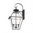 Livex Lighting Westover 3-Light Brass & Glass Outdoor Wall Lantern in Black