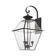 Livex Lighting Westover 3-Light Brass & Glass Outdoor Wall Lantern in Black