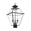Livex Lighting Westover 3-Light Brass & Glass Outdoor Post Top Lantern in Black