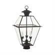 Livex Lighting Westover 3-Light Brass & Glass Outdoor Post Top Lantern in Black