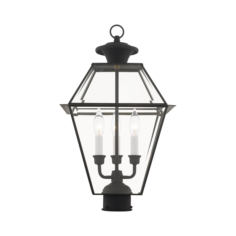 Livex Lighting Westover 3-Light Brass & Glass Outdoor Post Top Lantern in Black
