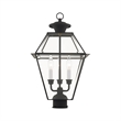 Livex Lighting Westover 3-Light Brass & Glass Outdoor Post Top Lantern in Black