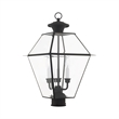 Livex Lighting Westover 3-Light Brass & Glass Outdoor Post Top Lantern in Black