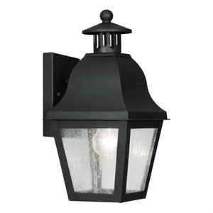 Livex Lighting Amwell 1-Light Outdoor Brass Wall Lantern in Black