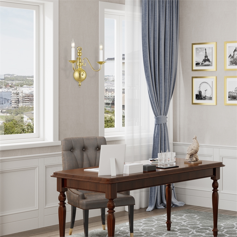 Livex Lighting Williamsburgh 2-Light Metal Wall Sconce in Polished Brass