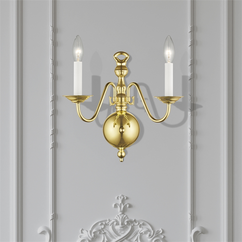 Livex Lighting Williamsburgh 2-Light Metal Wall Sconce in Polished Brass