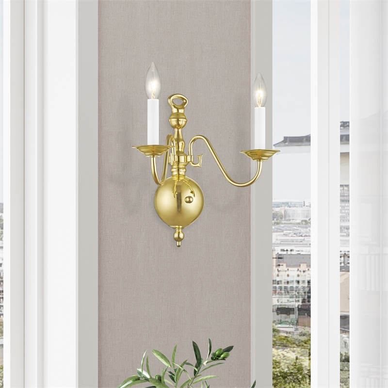 Livex Lighting Williamsburgh 2-Light Metal Wall Sconce in Polished Brass