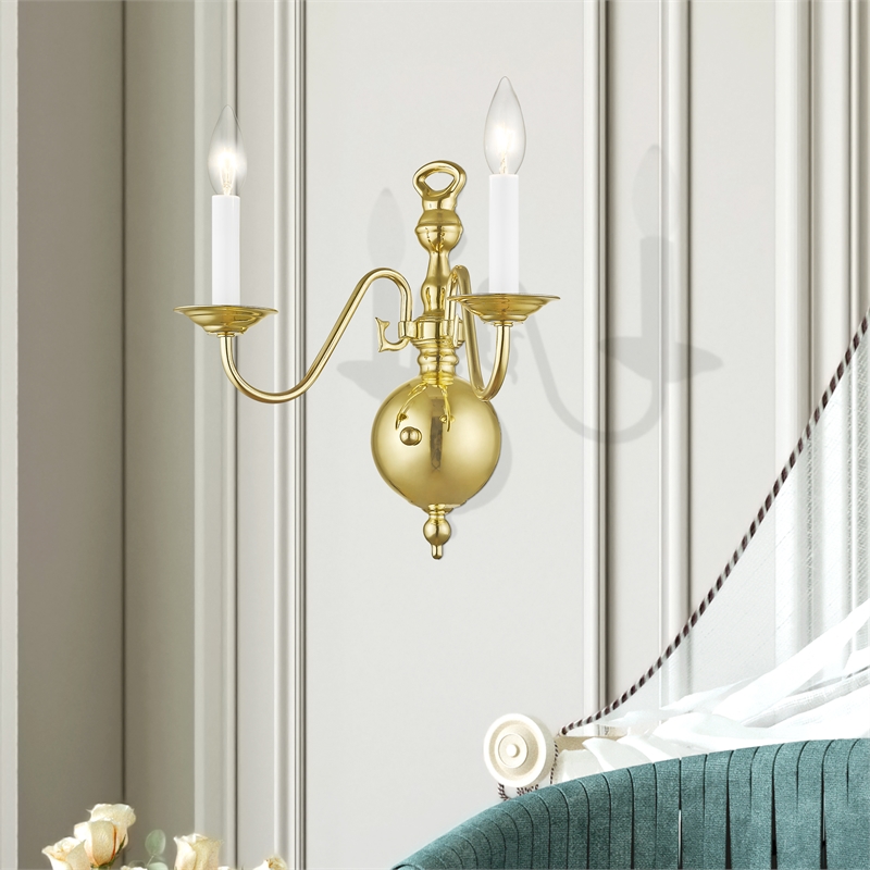 Livex Lighting Williamsburgh 2-Light Metal Wall Sconce in Polished Brass