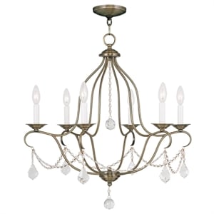 Livex Chesterfield 6-Light 25&quot Antique Brass Chandelier Ceiling Light