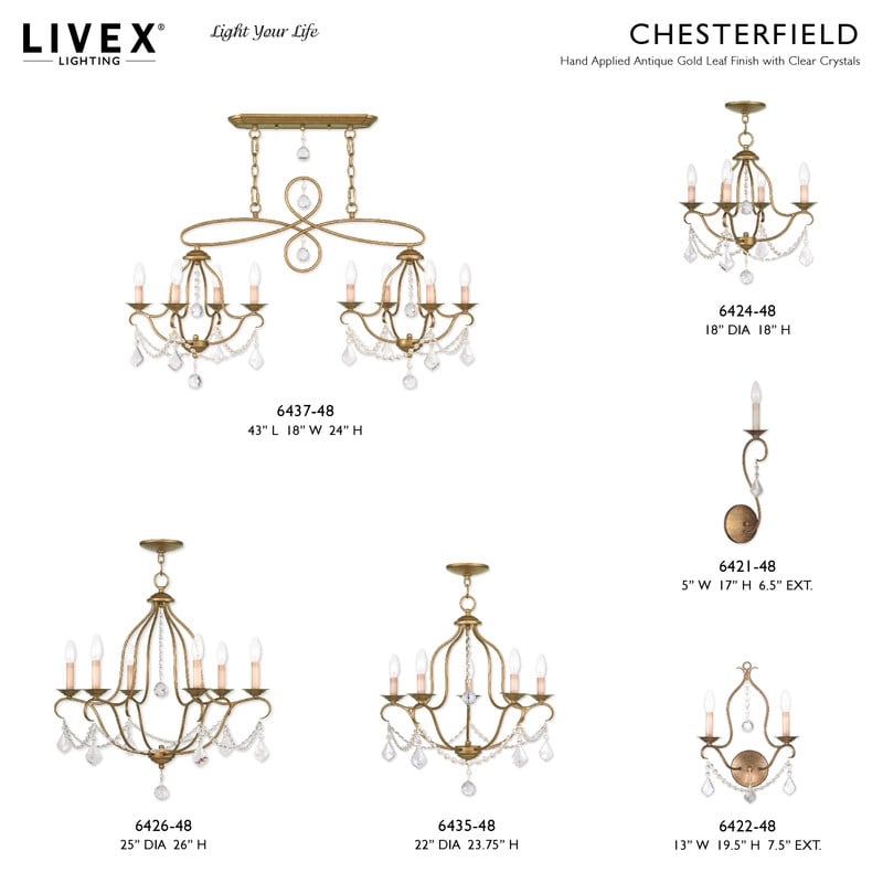 Livex Lighting Chesterfield Chandelier in Antique Gold Leaf