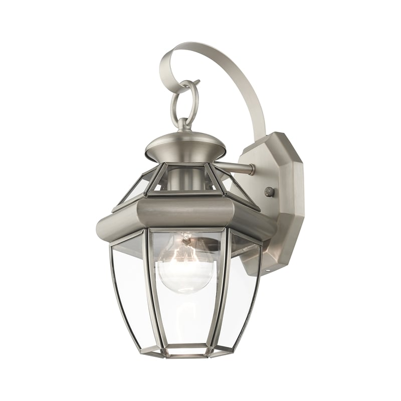 Livex Lighting Monterey 1-Light 60W Brass Outdoor Wall Lantern in Brushed Nickel