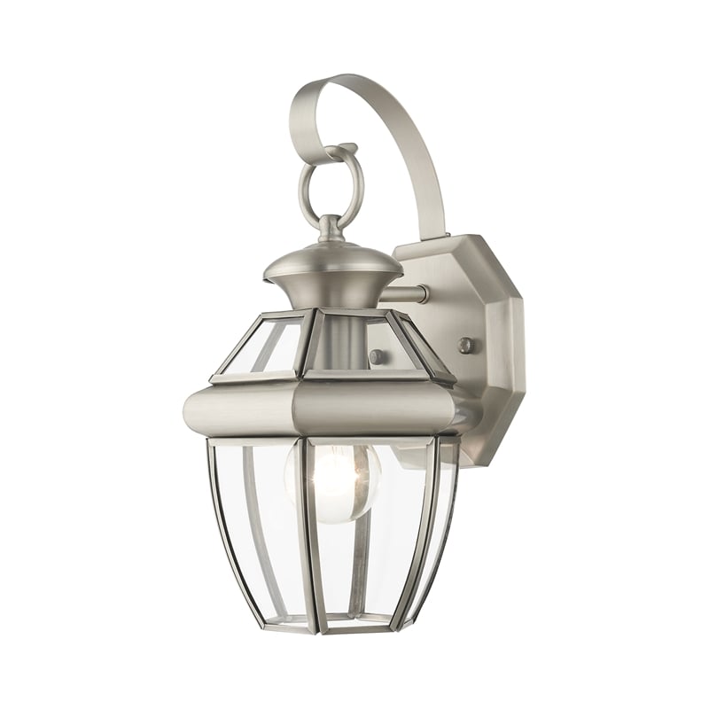 Livex Lighting Monterey 1-Light 60W Brass Outdoor Wall Lantern in Brushed Nickel
