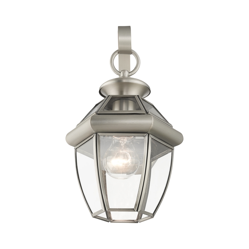 Livex Lighting Monterey 1-Light 60W Brass Outdoor Wall Lantern in Brushed Nickel