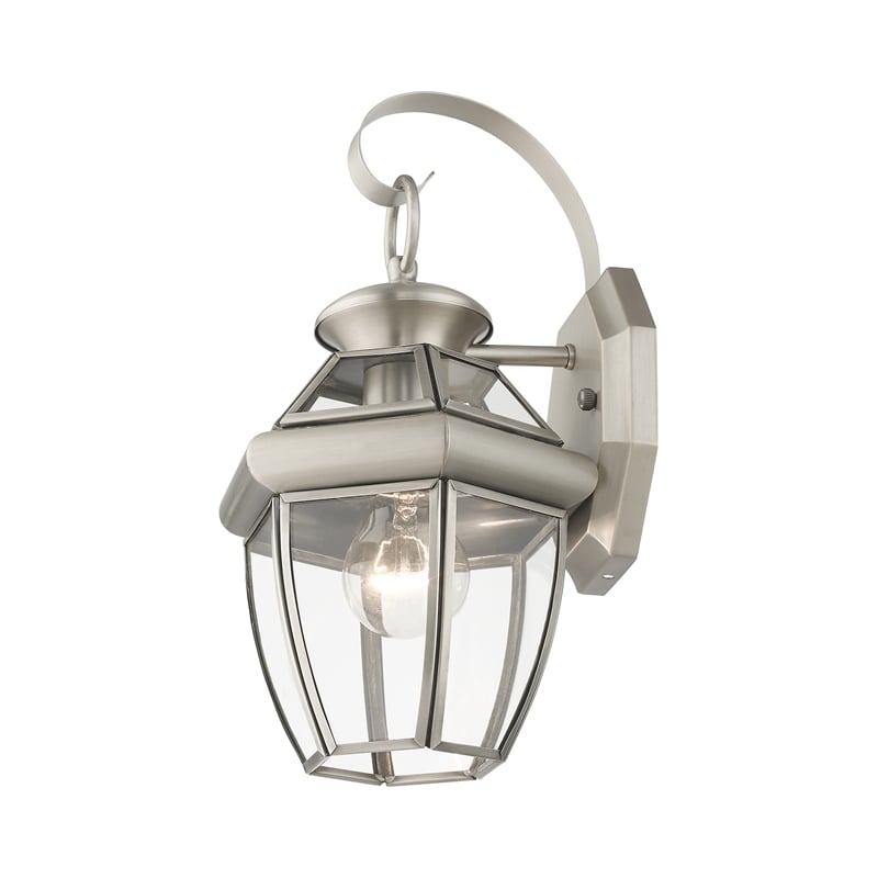 Livex Lighting Monterey 1-Light 60W Brass Outdoor Wall Lantern in Brushed Nickel