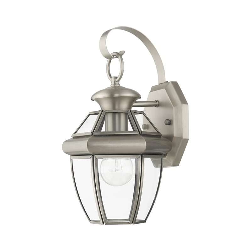 Livex Lighting Monterey 1-Light 60W Brass Outdoor Wall Lantern in Brushed Nickel