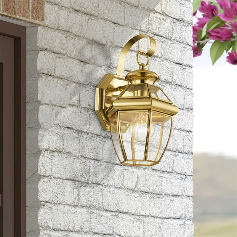 Livex Lighting Monterey 1-Light 60W Brass Outdoor Wall Lantern in Polished Brass