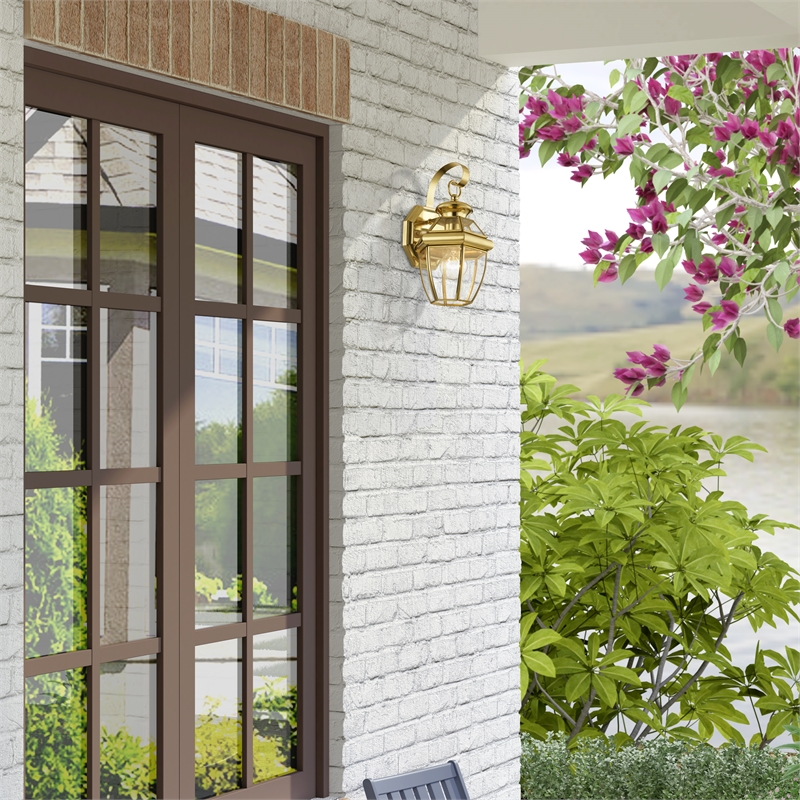 Livex Lighting Monterey 1-Light 60W Brass Outdoor Wall Lantern in Polished Brass