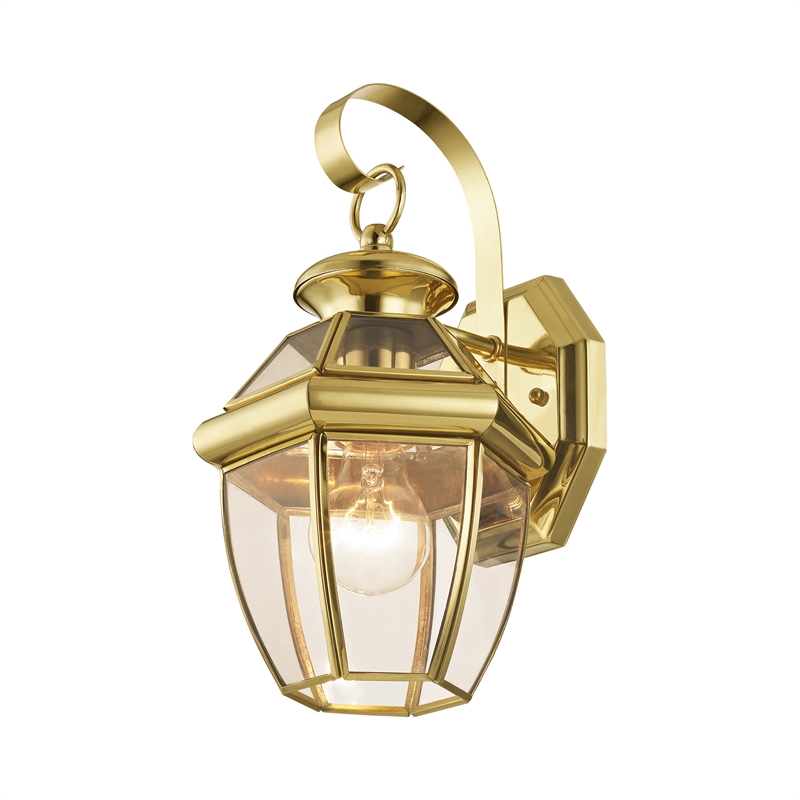 Livex Lighting Monterey 1-Light 60W Brass Outdoor Wall Lantern in Polished Brass